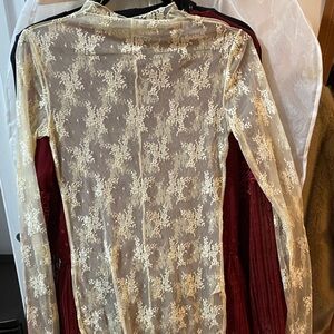 Free People Cream Floral Lace Blouse